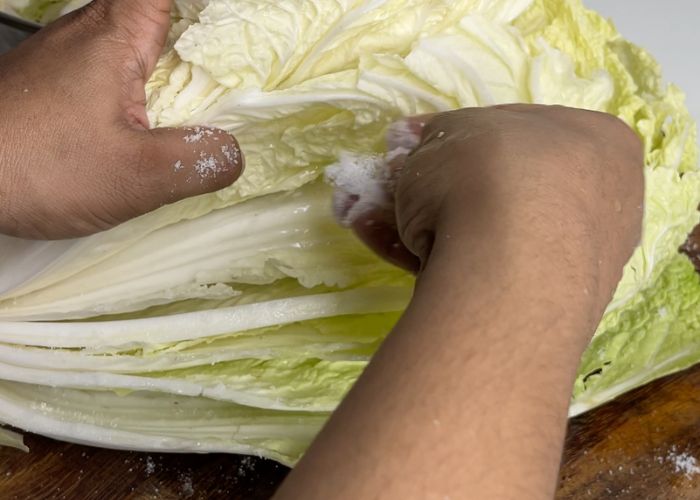 sprinkle salt over cabbage