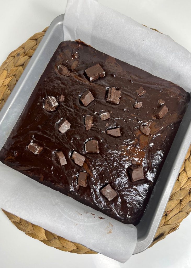 brownie batter in pan